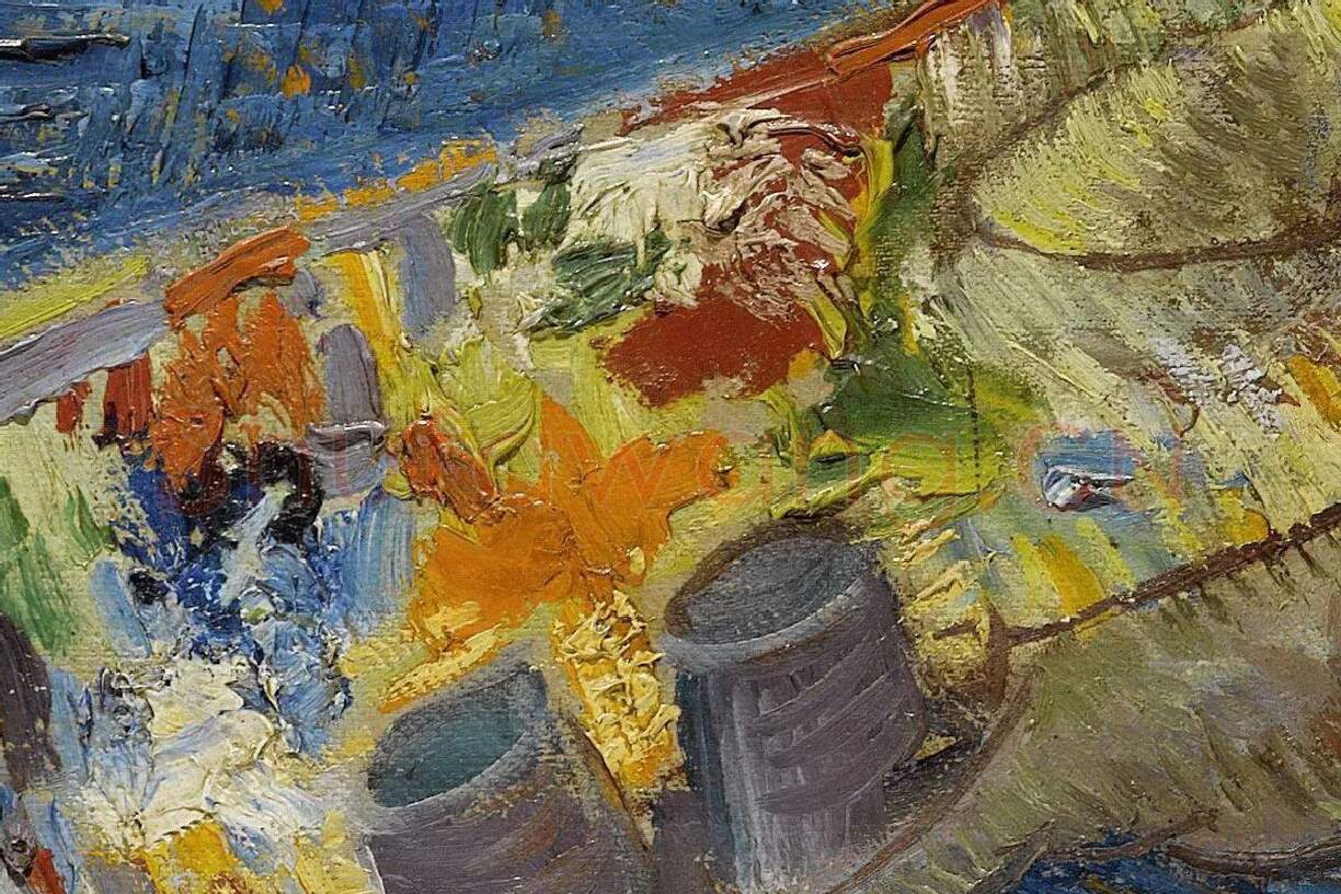 梵高1888年《在画架前的自画像》局部 (3)