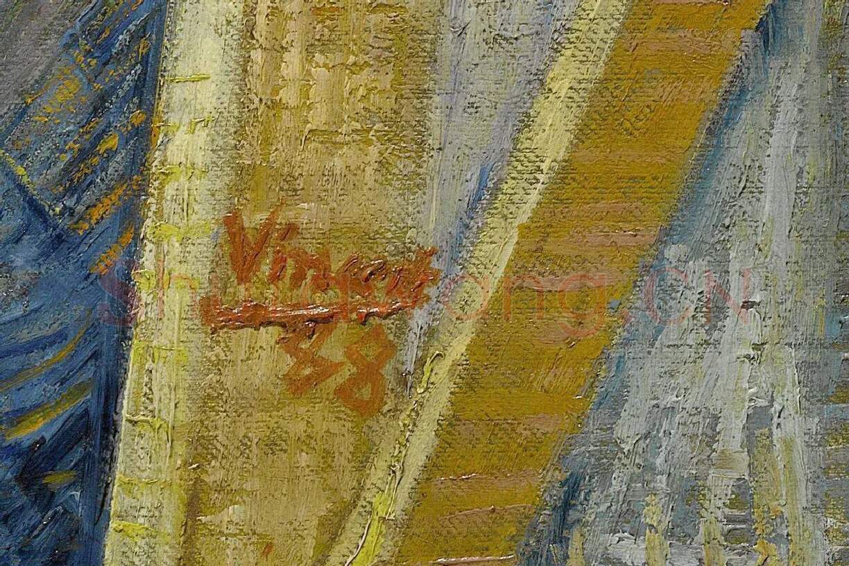 梵高1888年《在画架前的自画像》局部 (4)