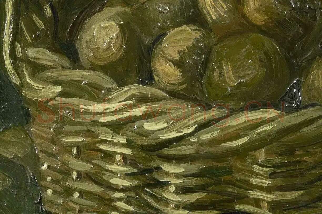 梵高油画静物《篮子里的土豆》高清大图局部细节 (3)