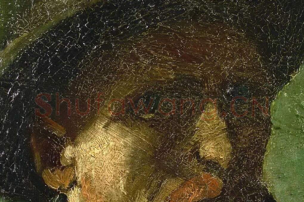 画架前戴深色毛毡帽的梵高自画像局部 (1)