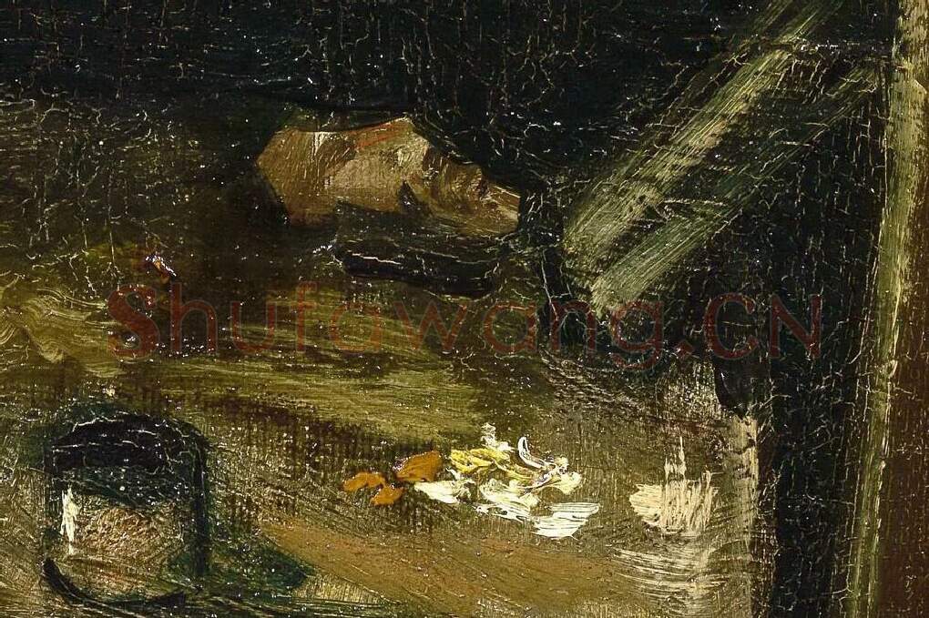 画架前戴深色毛毡帽的梵高自画像局部 (5)