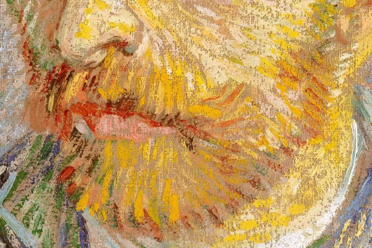 梵高1887年《戴草帽的自画像》油画作品局部 (2)