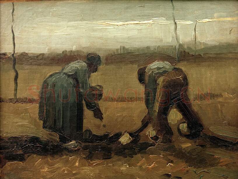 梵高现实主义油画《种植土豆的农妇》