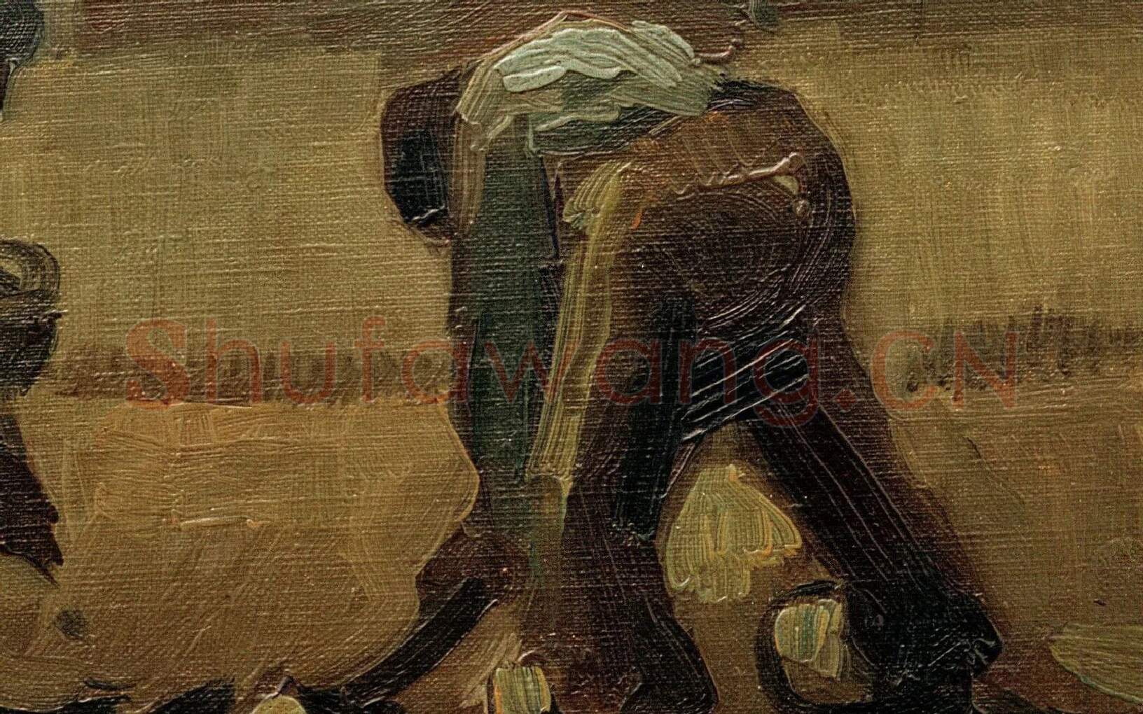 梵高现实主义油画《种植土豆的农妇》局部 (2)