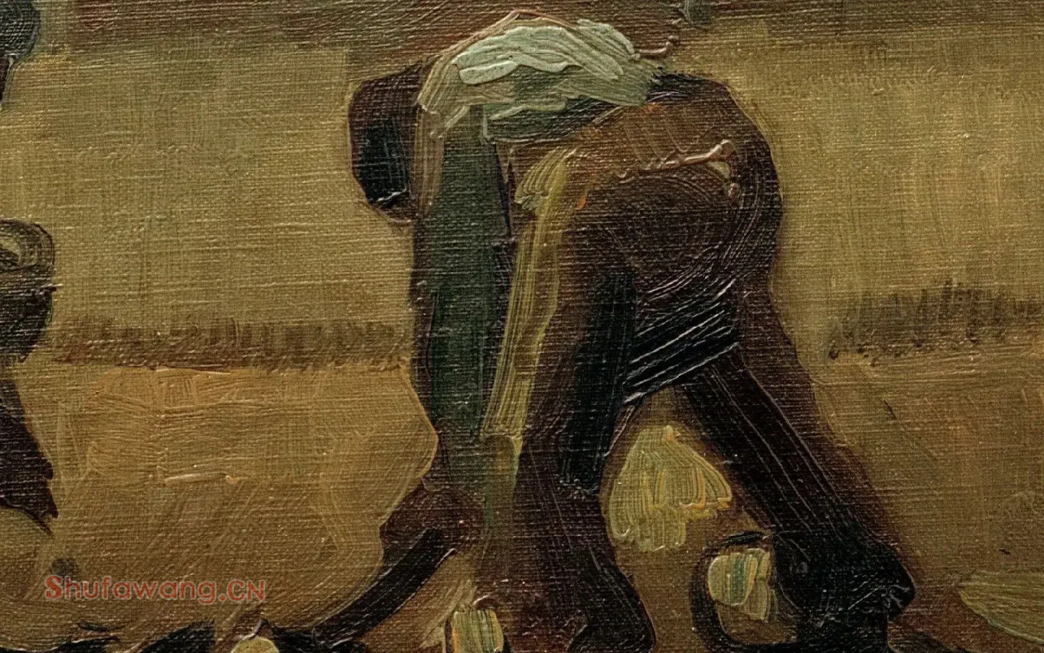 梵高现实主义油画《种植土豆的农妇》局部 (2)