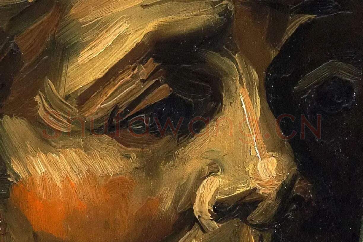 梵高油画头像作品《男性农民头像》高清图局部细节 (1)