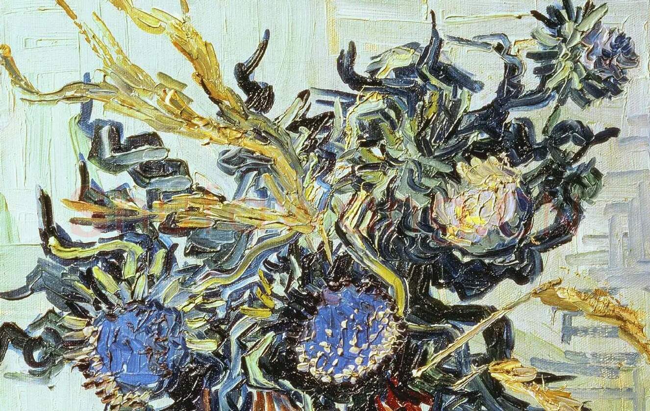 梵高花卉画作品《蓟花静物》_01