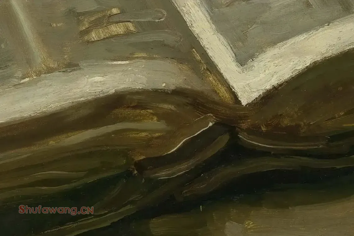 梵高静物油画《带圣经的静物》高清大图局部细节 (1)