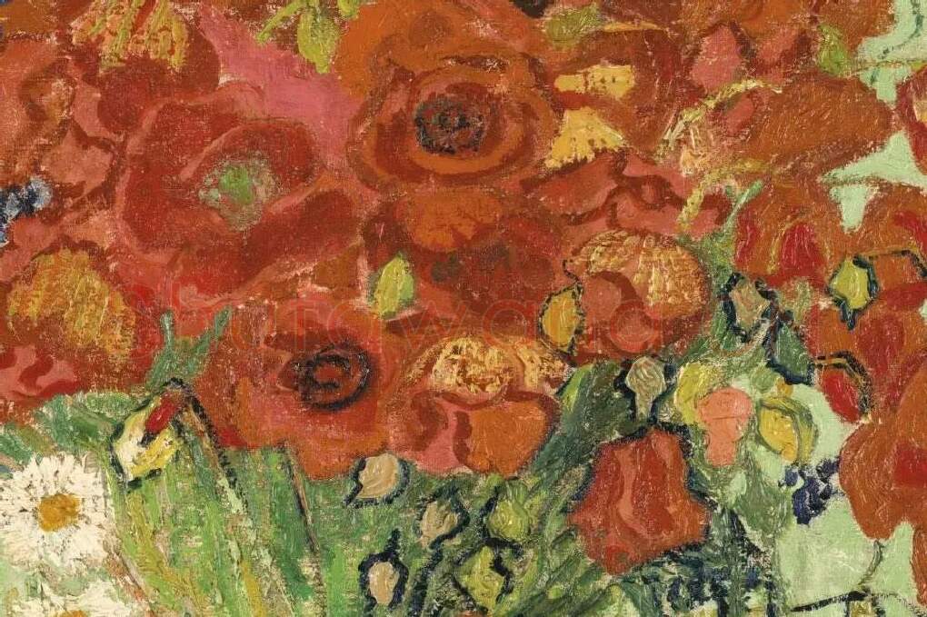 梵高花卉画作品《红色罂粟和雏菊》局部 (1)