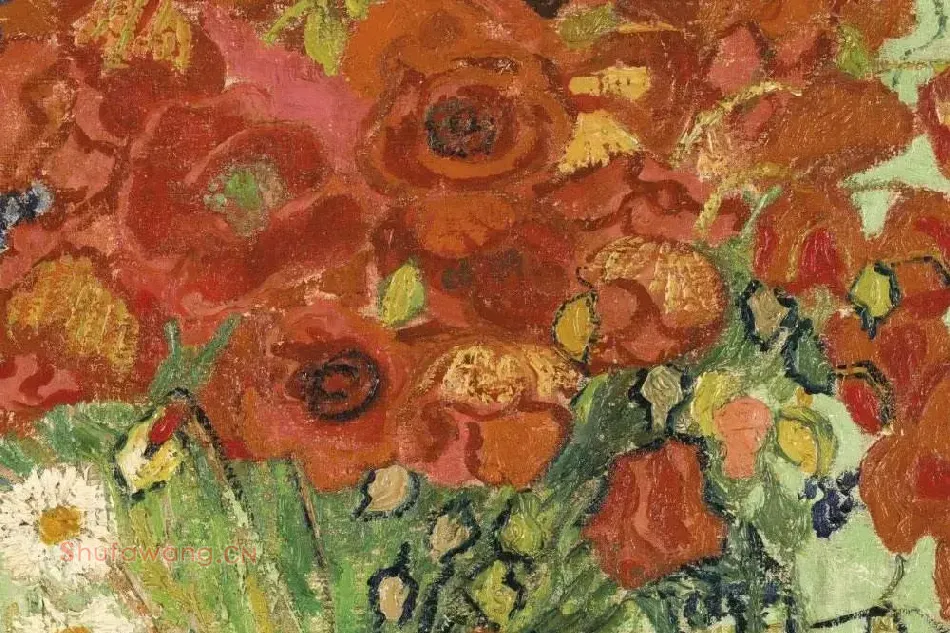 梵高花卉画作品《红色罂粟和雏菊》局部 (1)