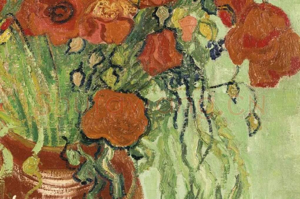 梵高花卉画作品《红色罂粟和雏菊》局部 (2)