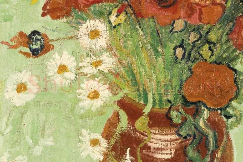 梵高花卉画作品《红色罂粟和雏菊》局部 (3)