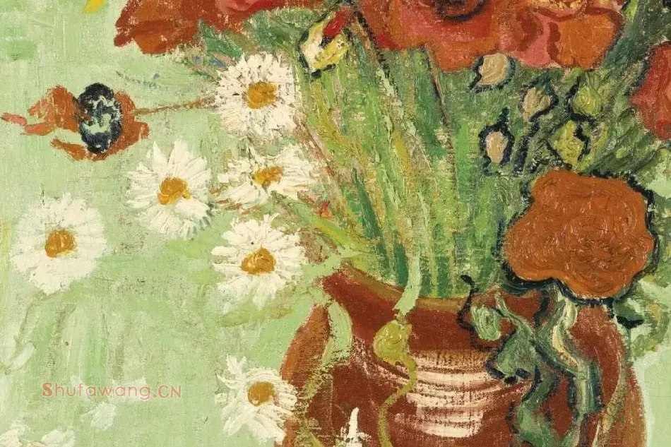 梵高花卉画作品《红色罂粟和雏菊》局部 (3)