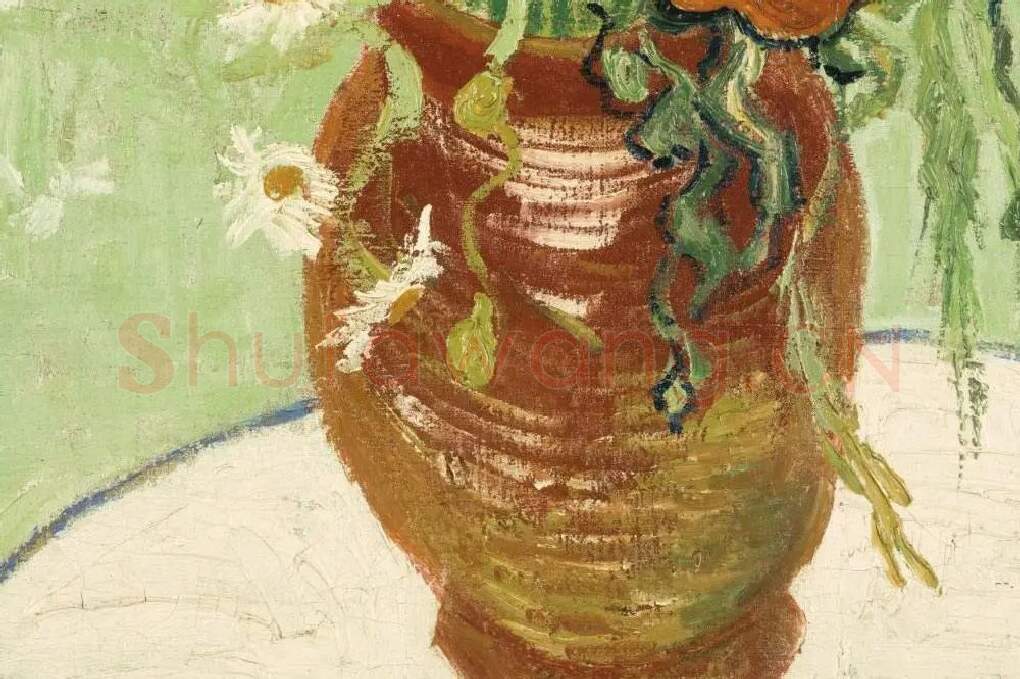 梵高花卉画作品《红色罂粟和雏菊》局部 (4)