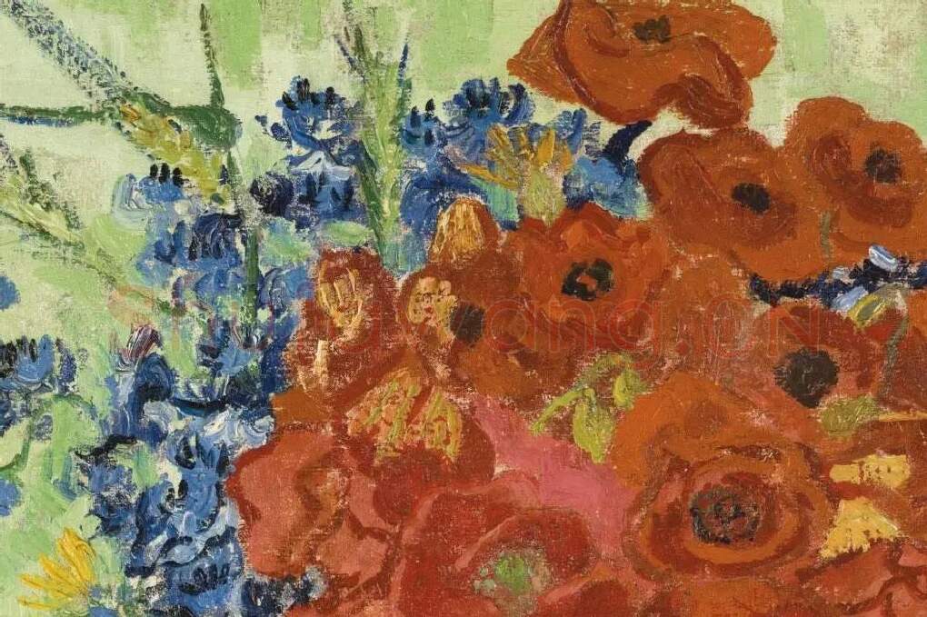 梵高花卉画作品《红色罂粟和雏菊》局部 (5)