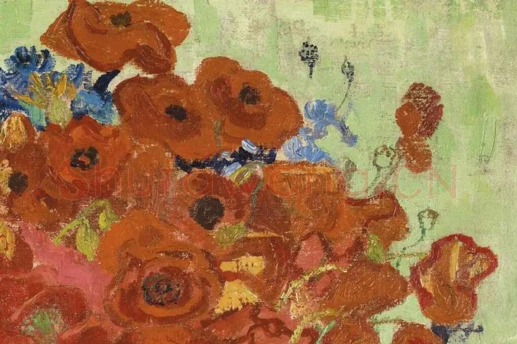 梵高花卉画作品《红色罂粟和雏菊》局部 (6)