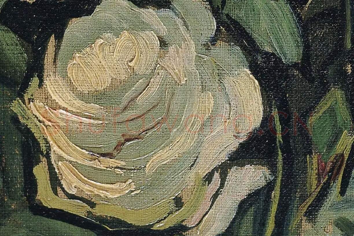 梵高花卉画作品《玫瑰和甲虫》高清大图局部细节 (8)