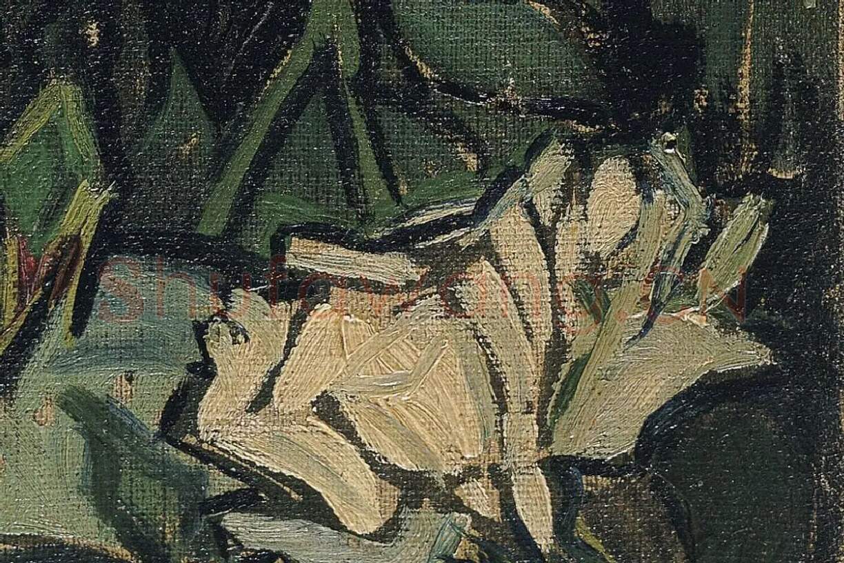 梵高花卉画作品《玫瑰和甲虫》高清大图局部细节 (9)