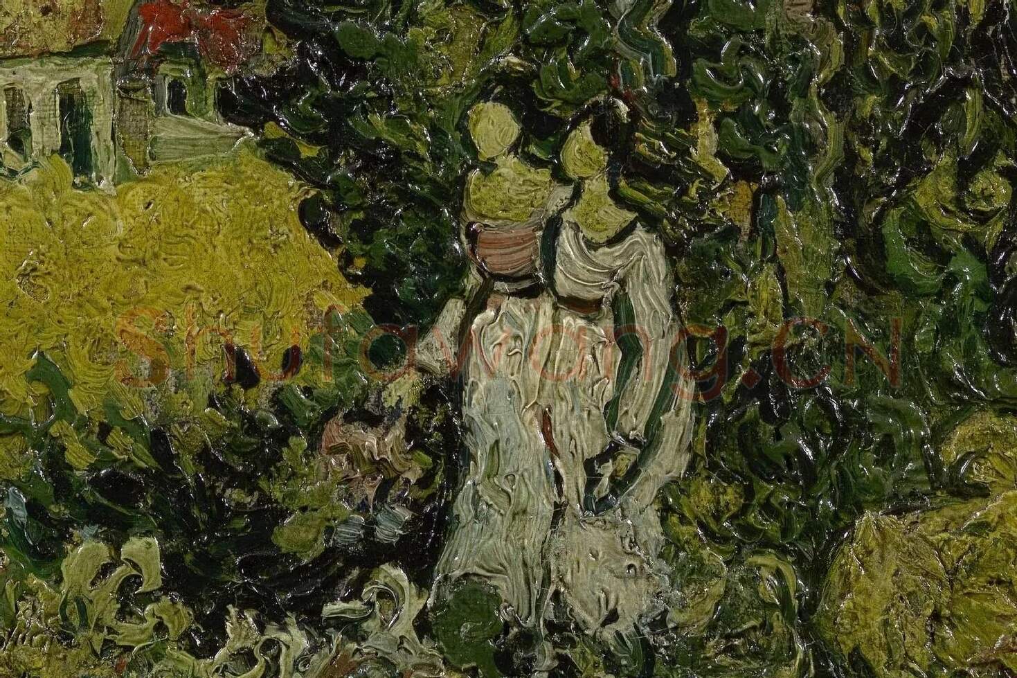 梵高油画《柏树下的两个女人》局部 (1)