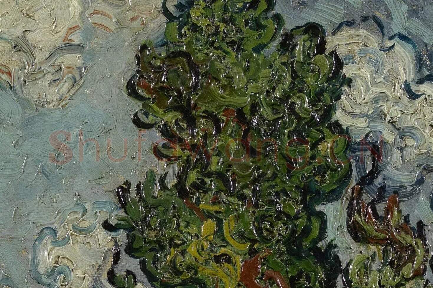 梵高油画《柏树下的两个女人》局部 (4)