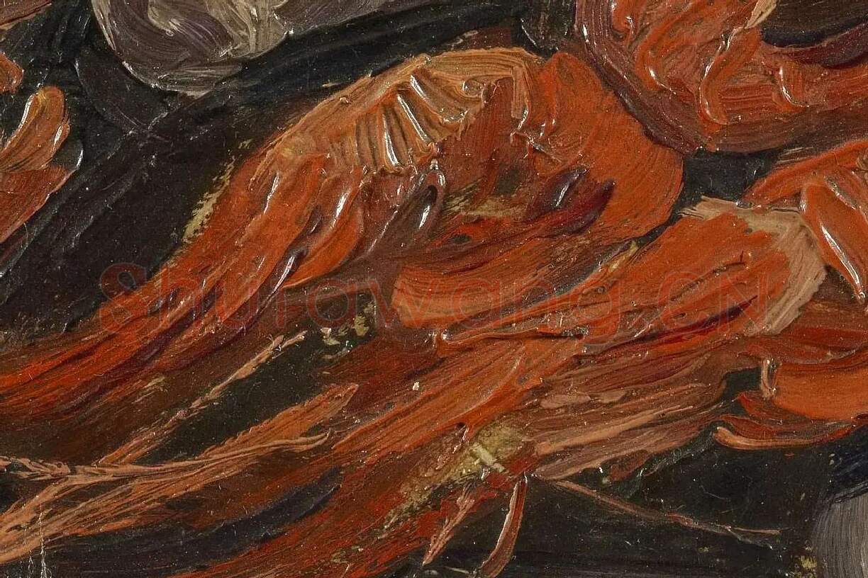 梵高油画静物《贻贝和虾的静物》高清大图局部细节 (2)