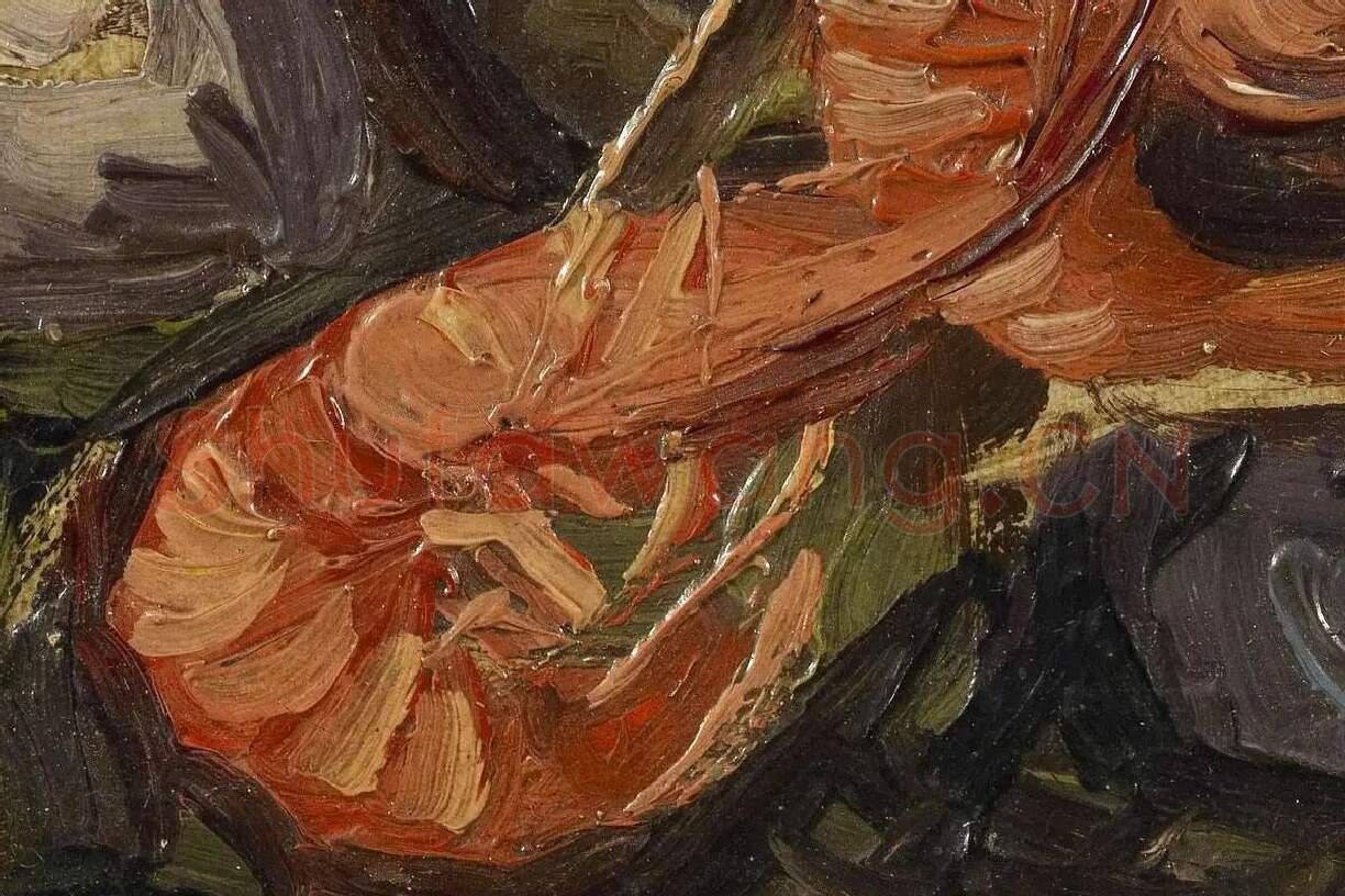 梵高油画静物《贻贝和虾的静物》高清大图局部细节 (5)