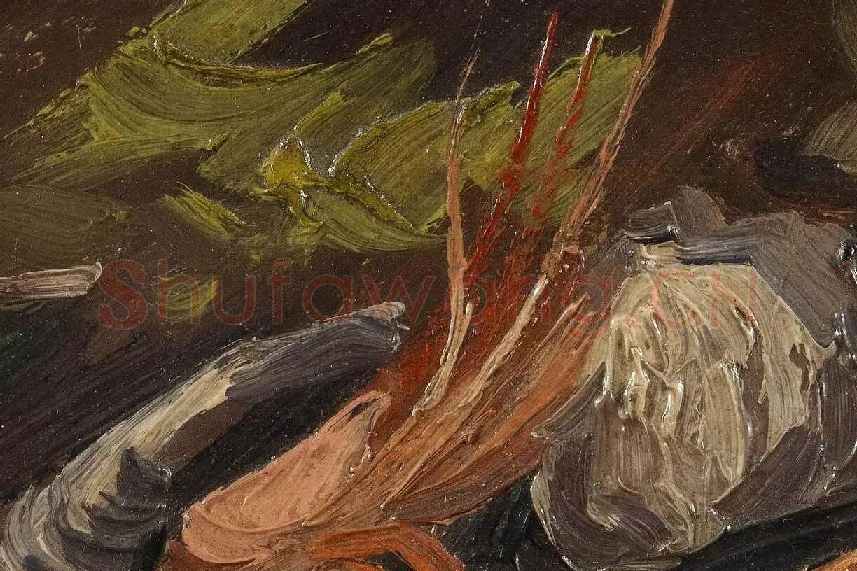 梵高油画静物《贻贝和虾的静物》高清大图局部细节 (7)