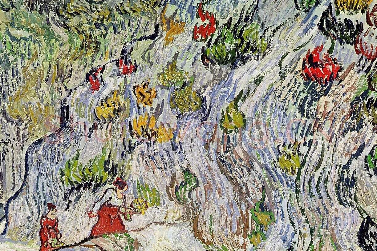 梵高风景画作品《佩洛峡谷》局部细节 (2)