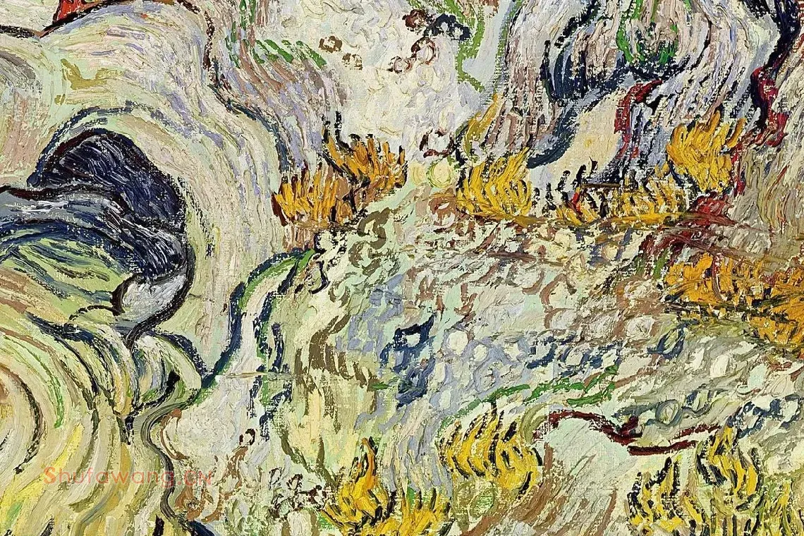 梵高风景画作品《佩洛峡谷》局部细节 (3)