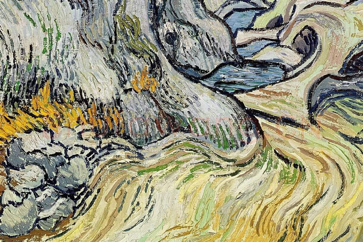梵高风景画作品《佩洛峡谷》局部细节 (4)