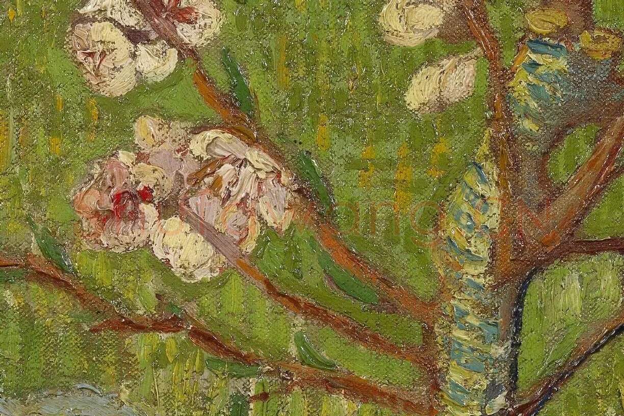 梵高作品《盛开的杏花》高清大图局部细节 (1)