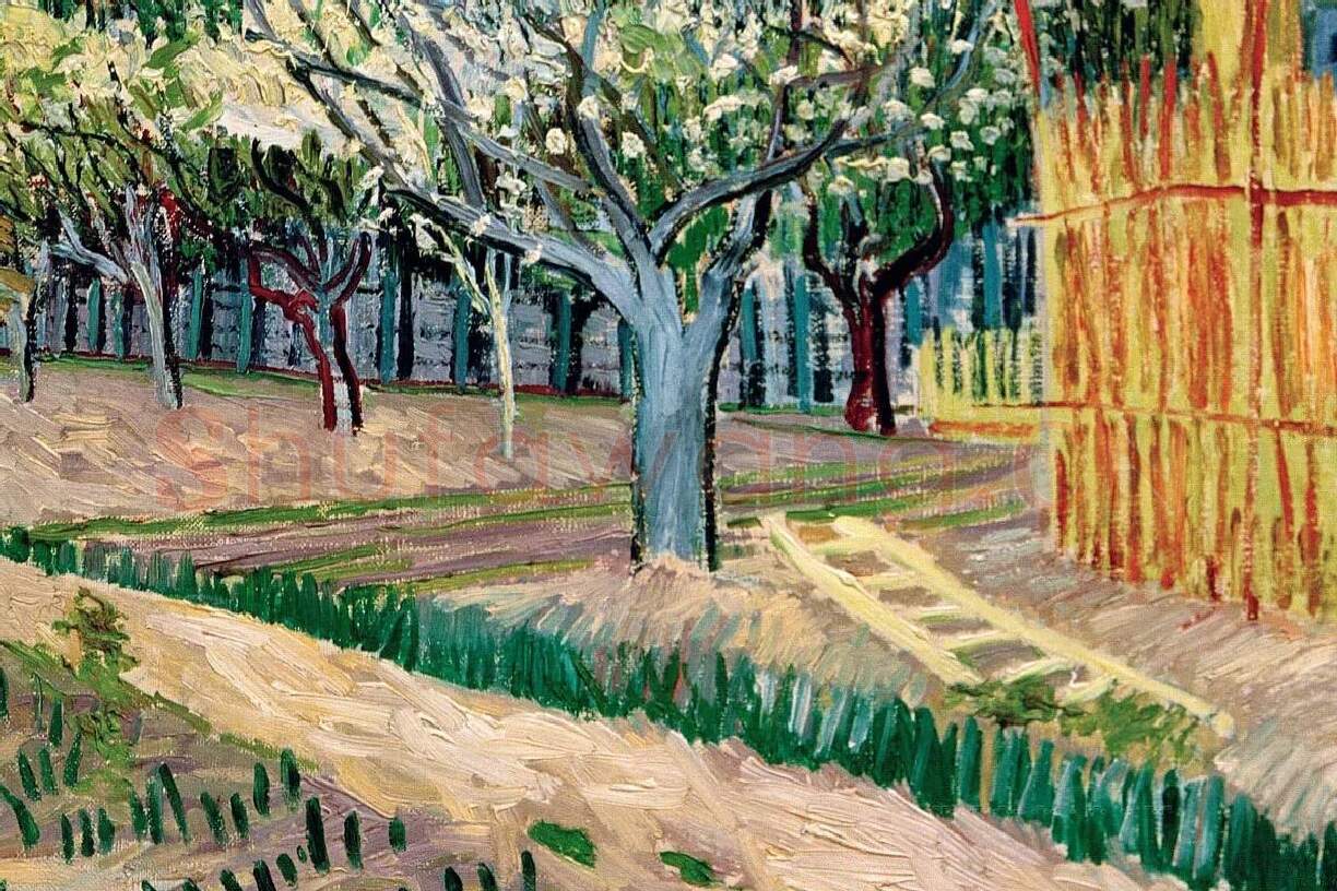 梵高油画风景《盛开的果园》局部 (1)