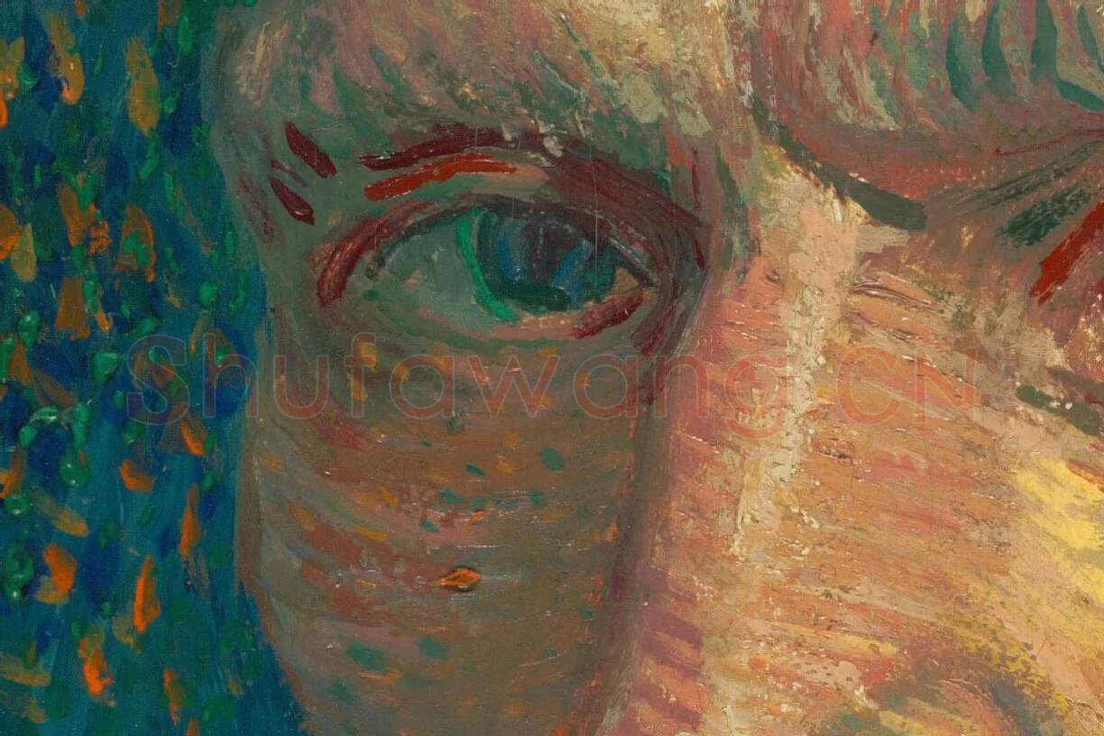 梵高1887年的自画像作品高清大图局部细节 (1)