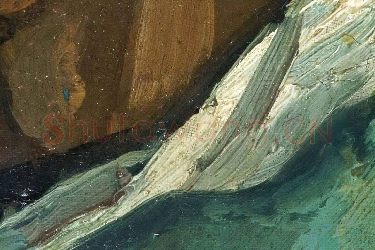 梵高油画头像《戴帽子的农妇侧面头像》局部细节 (4)