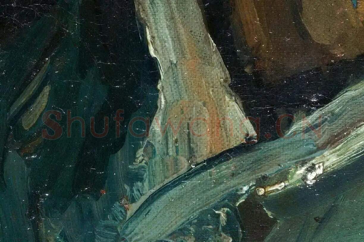 梵高油画头像《戴帽子的农妇侧面头像》局部细节 (6)