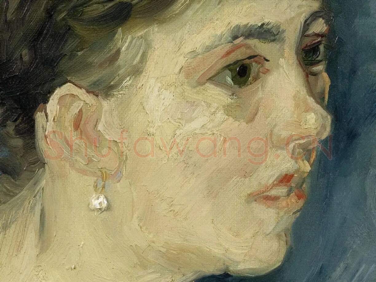 梵高油画作品穿蓝色衣服的女人肖像局部 (1)