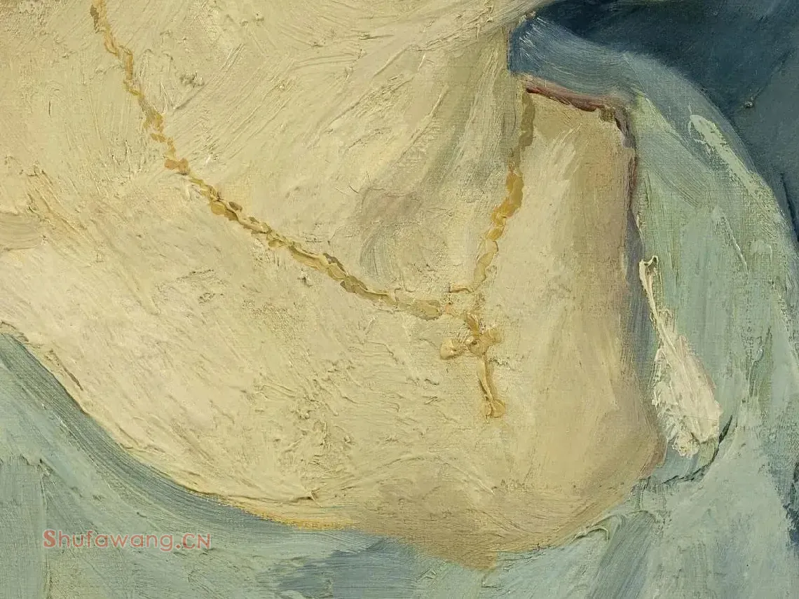 梵高油画作品穿蓝色衣服的女人肖像局部 (3)