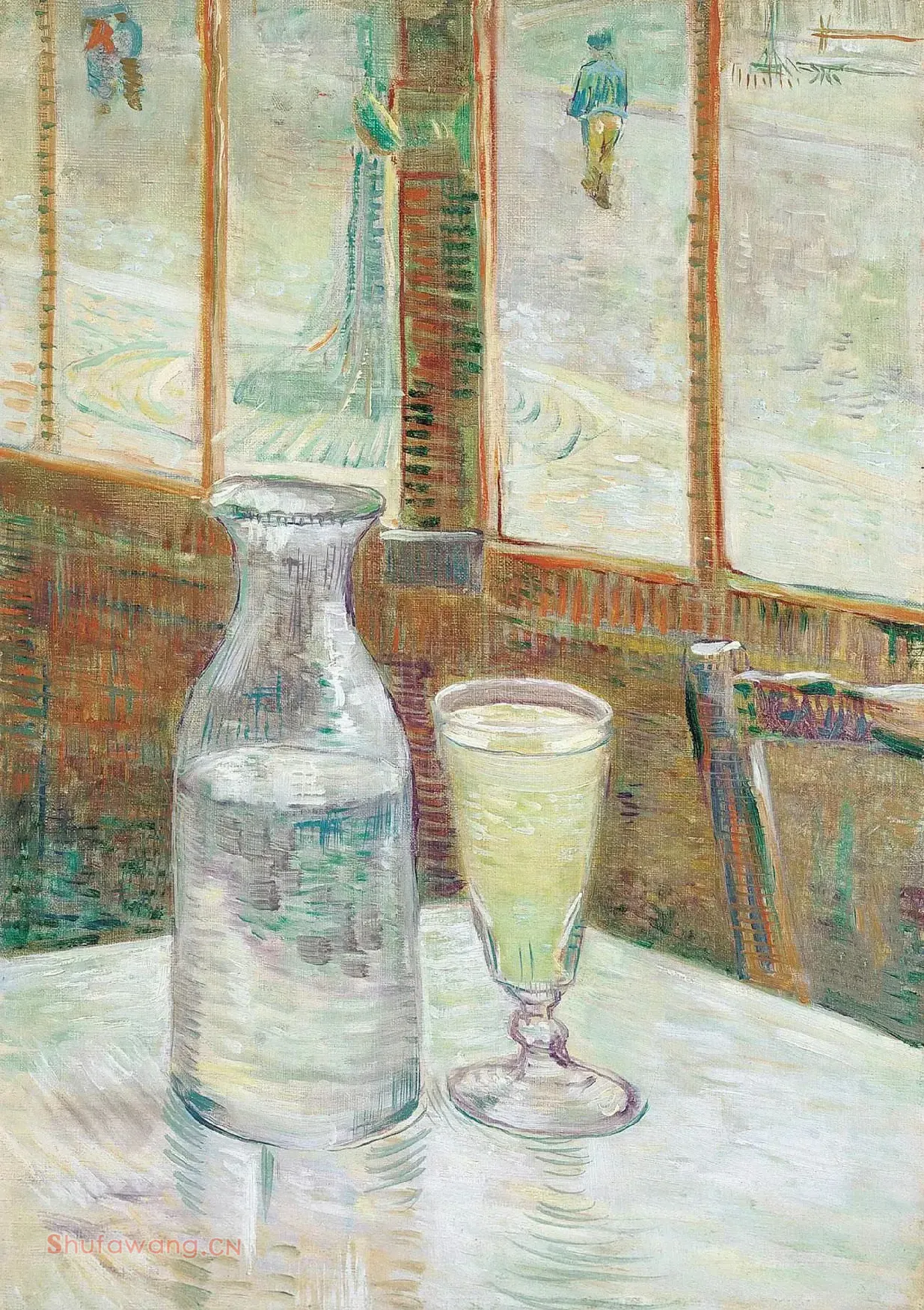 梵高油画作品《有苦艾酒的咖啡桌》