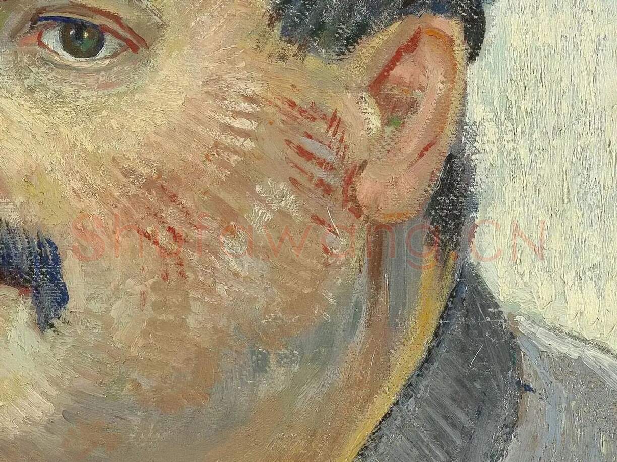 梵高油画人物作品《戴帽子的男人肖像》局部 (2)