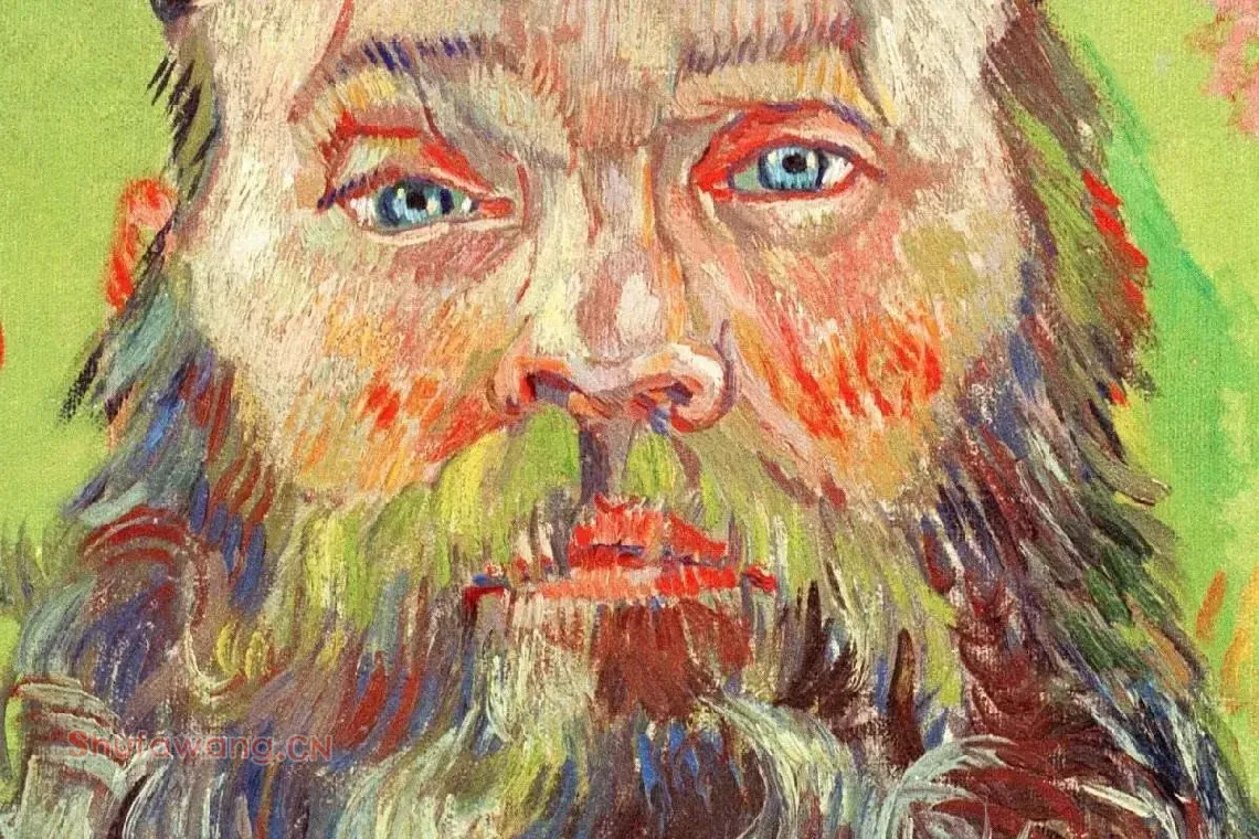 幅梵高油画肖像作品《邮差约瑟夫·鲁林的肖像》局部 (3)
