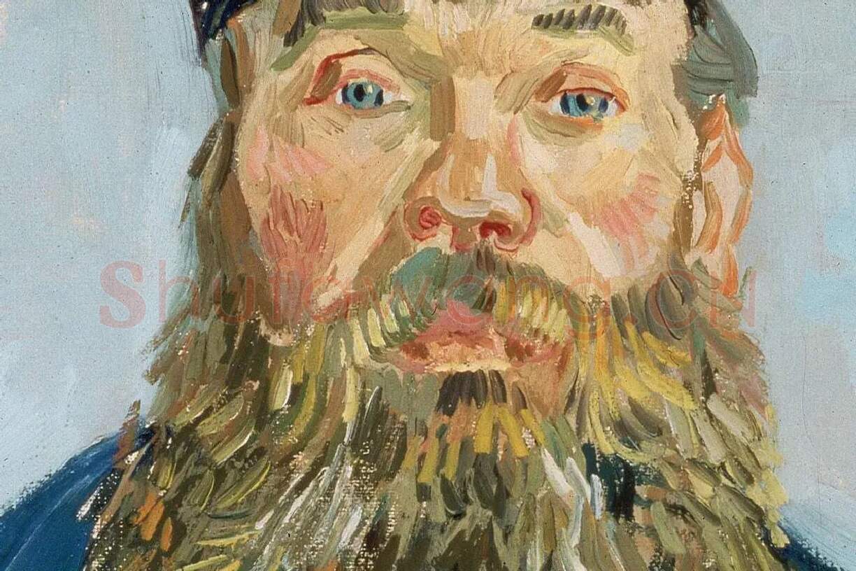 幅梵高油画肖像作品《邮差约瑟夫·鲁林的肖像》局部 (4)