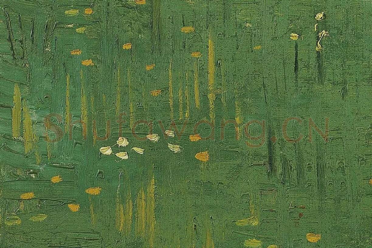 梵高油画风景《阿尔勒果园的春色》局部 (1)