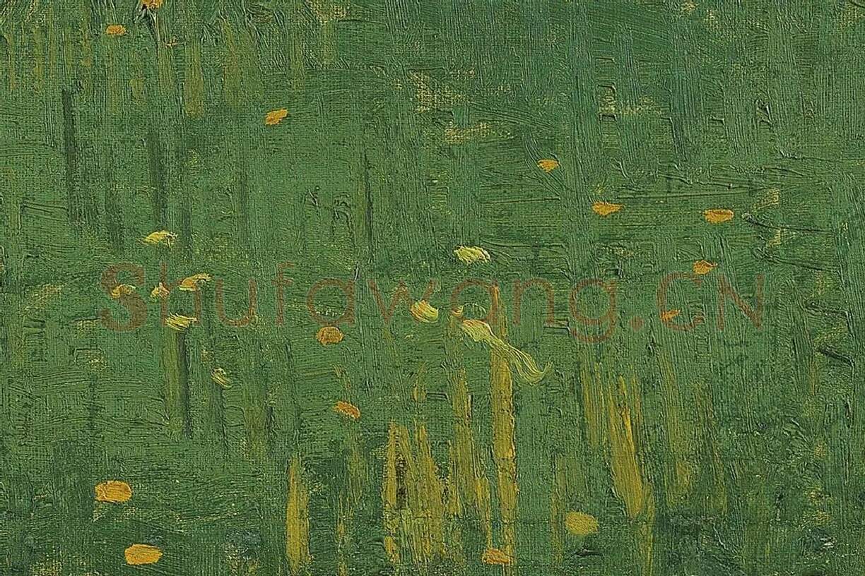 梵高油画风景《阿尔勒果园的春色》局部 (2)