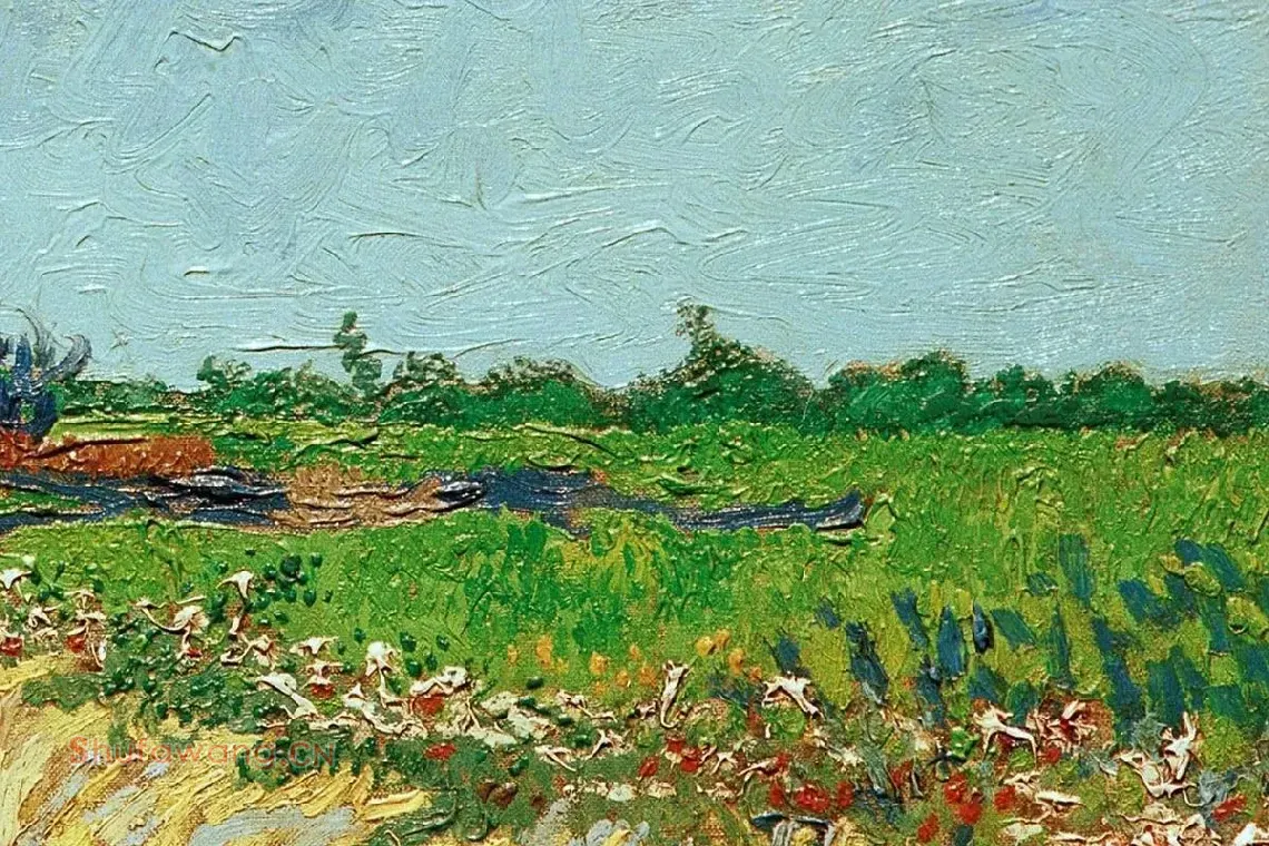梵高风景画作品《阿尔勒附近的一条小巷》局部细节 (3)