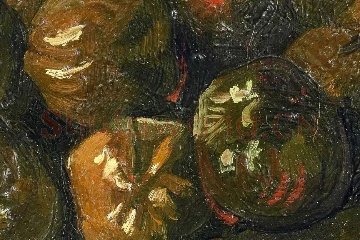 梵高油画静物《一篮苹果》高清大图局部细节 (3)