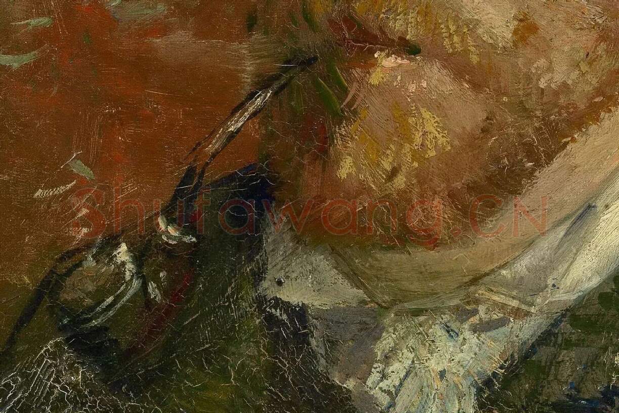 梵高油画《有玻璃杯的自画像》局部 (1)