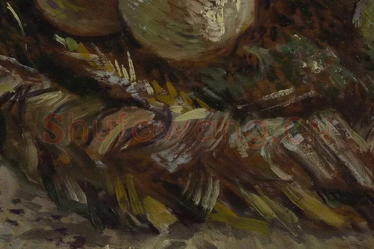 梵高油画《一篮子风信子球茎》局部细节 (2)