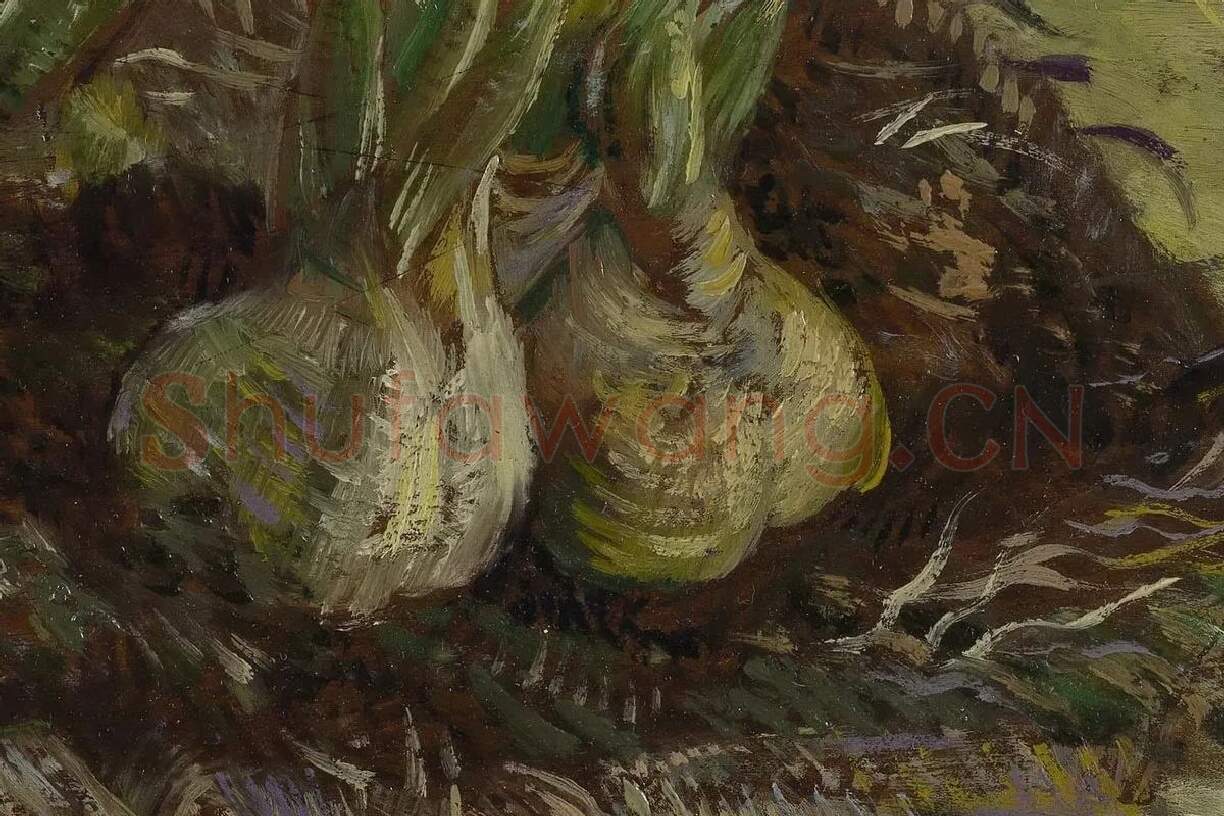 梵高油画《一篮子风信子球茎》局部细节 (3)