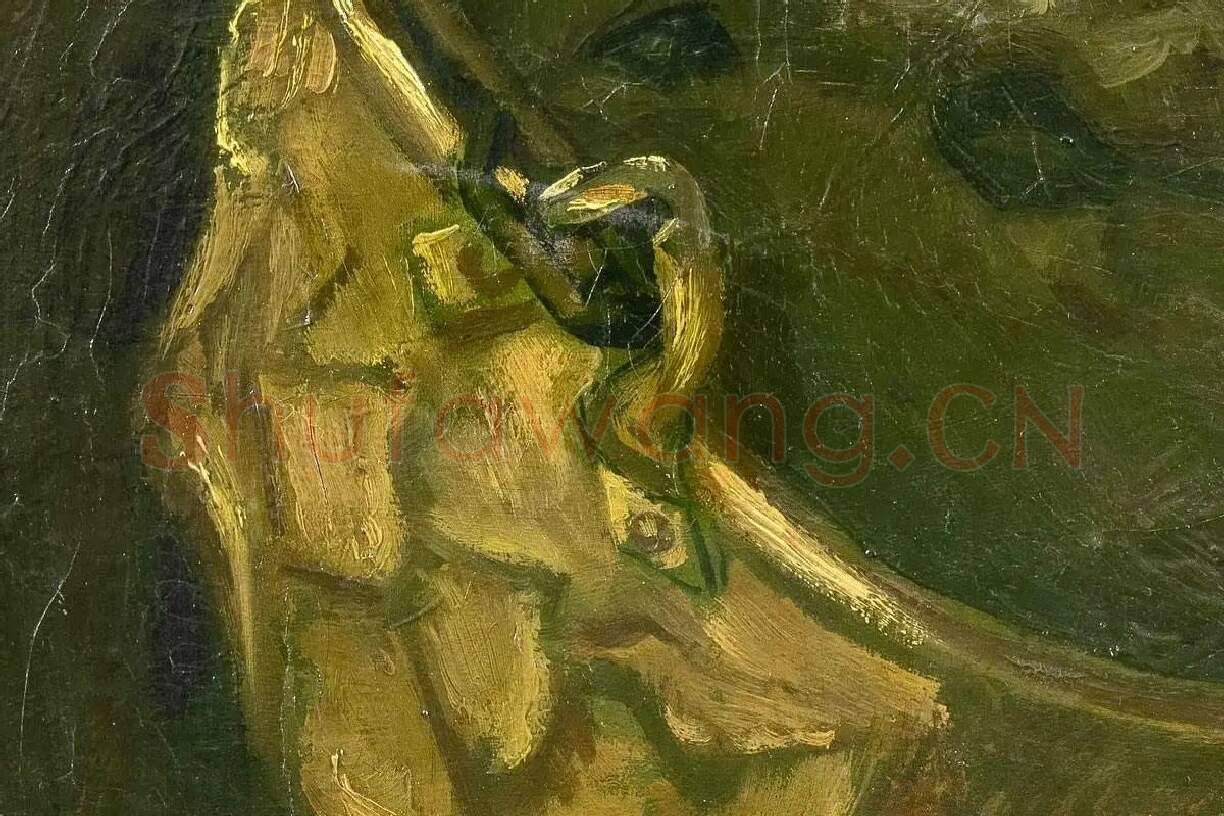 梵高作品《铜锅和壶与土豆的静物》局部细节 (1)