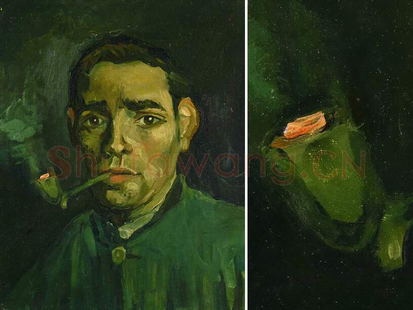 梵高油画头像习作《含着烟斗的男人头像》